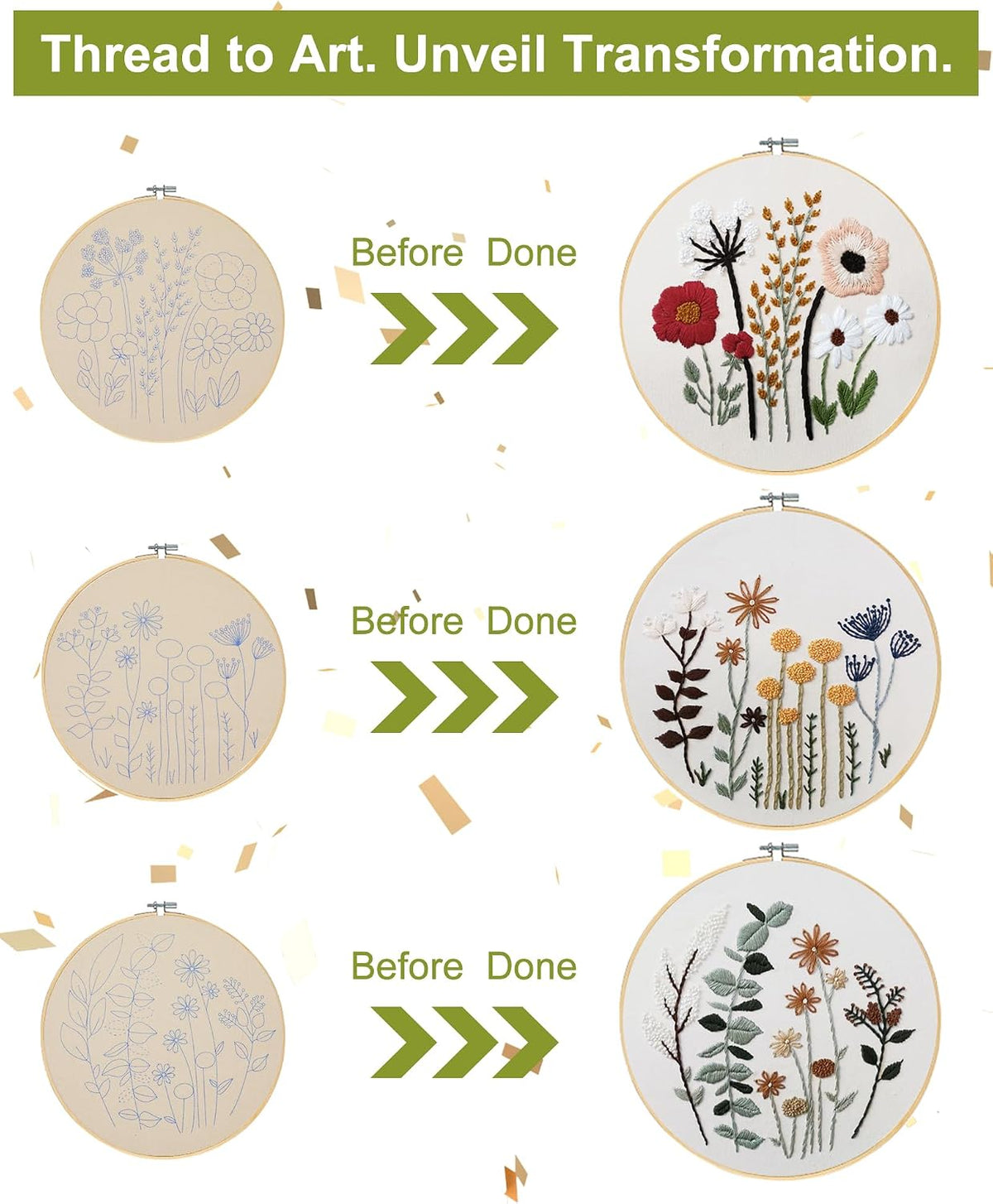 3 Sets Embroidery Kit,Cross Stitch Kits for Beginners,Needlepoint Kits for Adults with Easy Floral Pattern Hand
