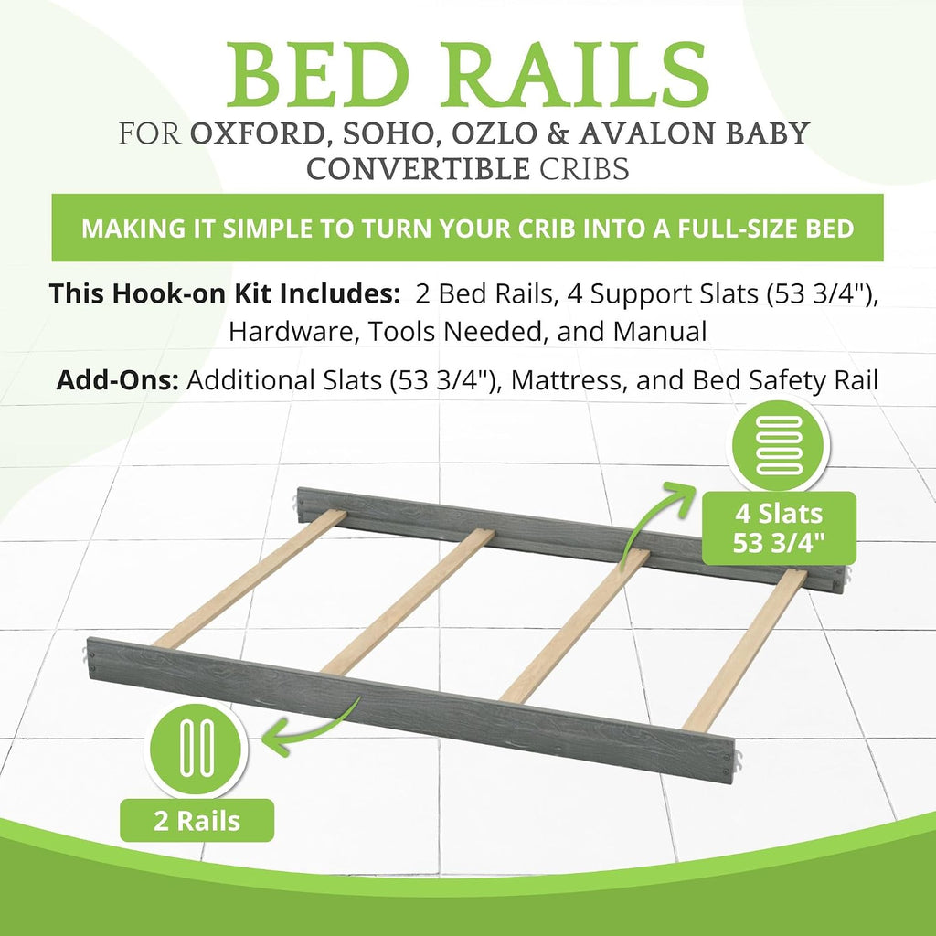 Full-Size Conversion Kit Bed Rails for Oxford, Soho, Ozlo & Avalon Baby Convertible Cribs - Solid Wood - Toddler &