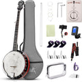 5-String Banjo Deluxe Set: 38-Inch Full-Size Banjo With Remo Head and Detachable Resonator, Open-Back or Closed-Back