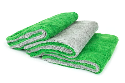 Royal Plush Double Pile Microfiber Detailing Towel - Pack of 3, Green/Gray (16 inch x 16 in, 700 GSM)