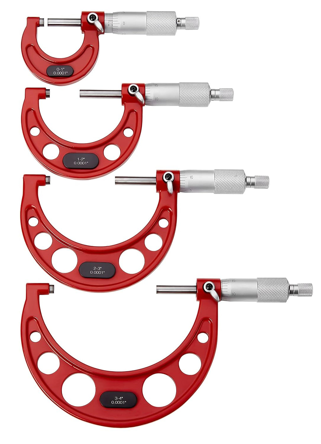 Premium Outside Micrometer Set 0-4" / 0.0001", Red