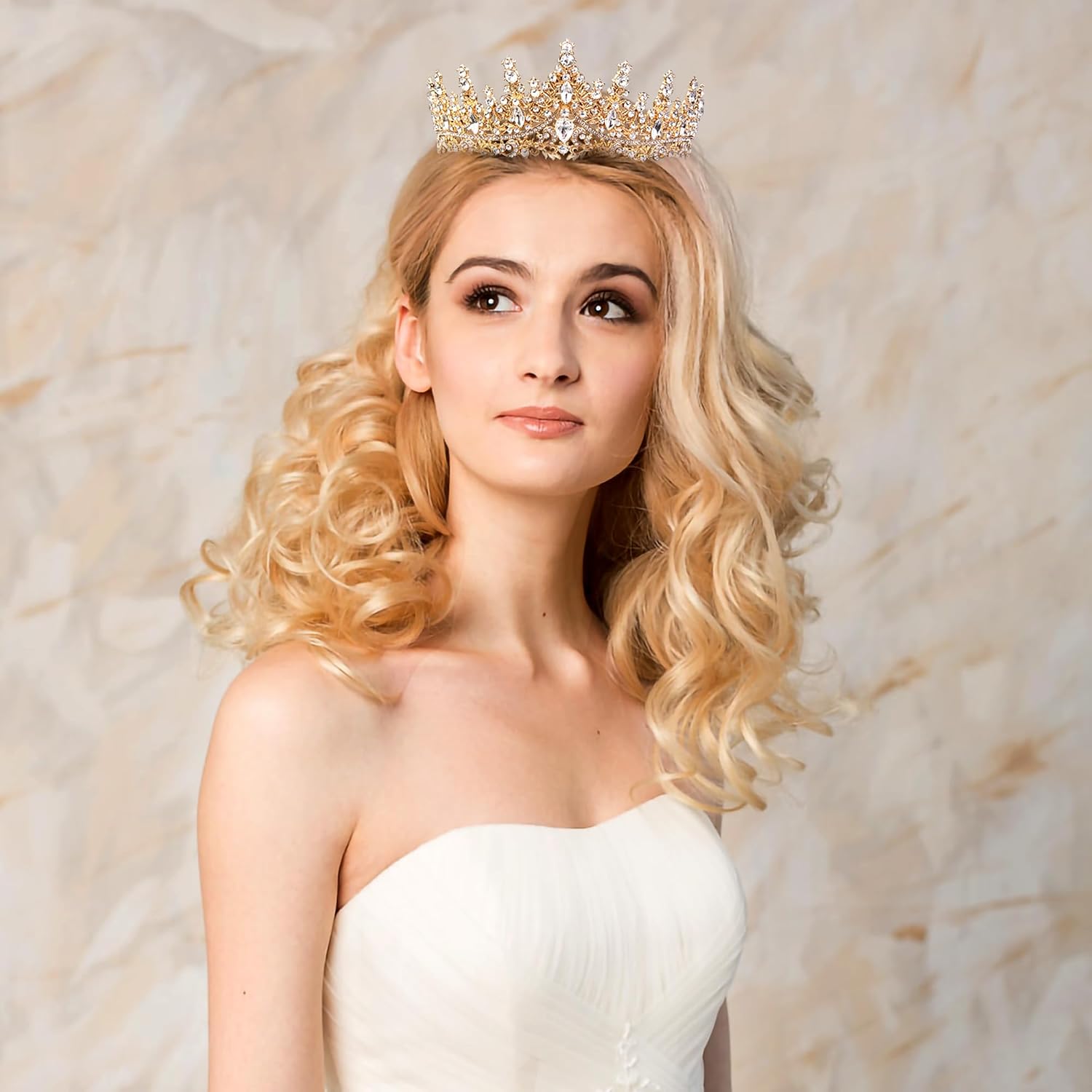 Birthday Crown for Women, Gold Plated Crystal Tiara with Sash | Sparkling Princess Queen Tiara, Adult Fit, Birthday