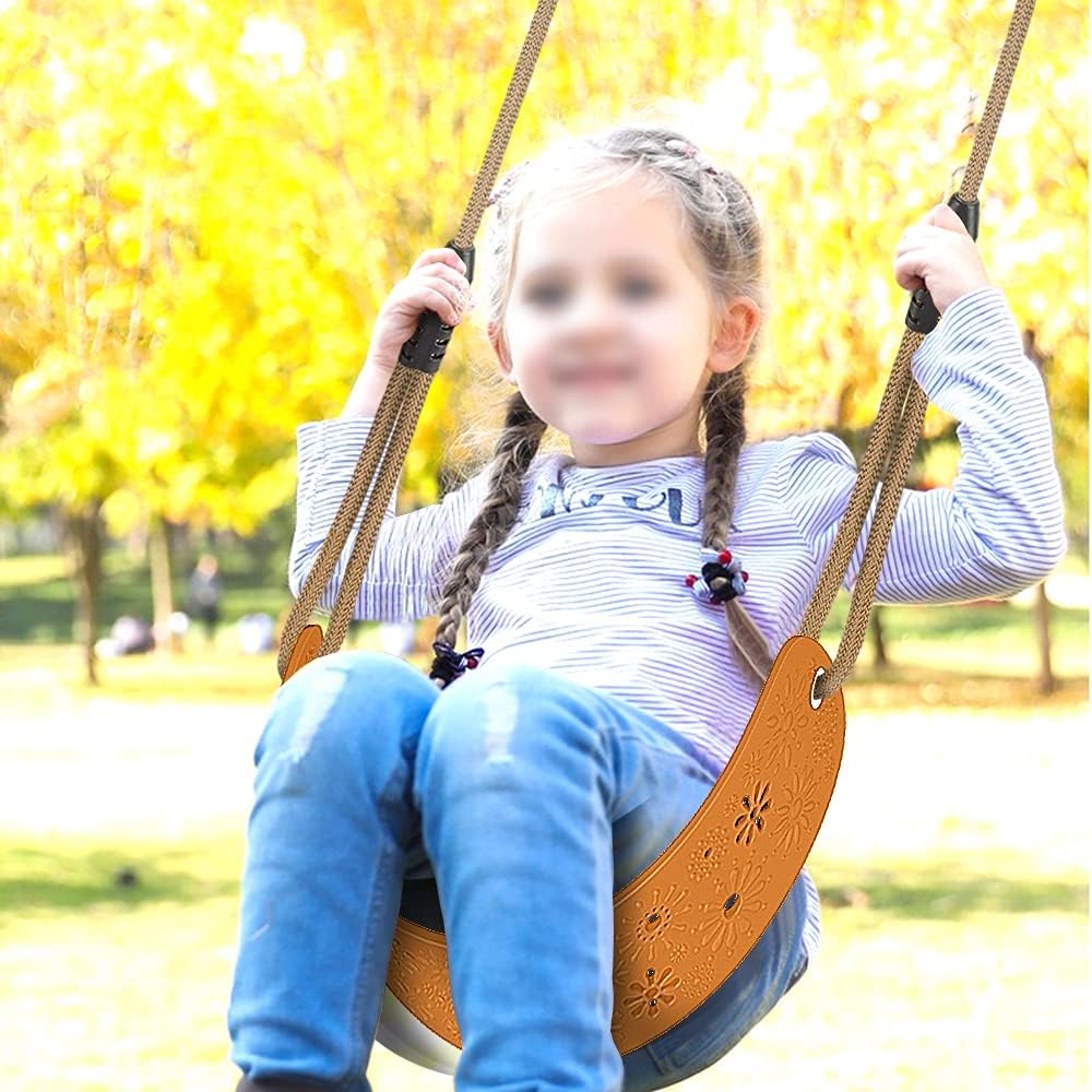 Toddler Swing Set Accessories, High Back Full Bucket Swing Seats with Adjustable Rope and 4 Locking Carabiners, Cute