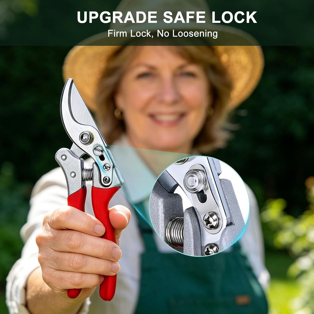 8.6" Professional Pruning Shears for Gardening, SK5 Stainless Steel Garden Hand Pruners for Heavy Duty Clean Cuts 4X