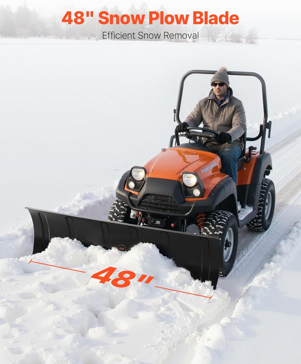 Snow Plow Kit, 48in Universal Snow Plow Attachment, Height & Left-Right Adjustable, Quick to Detach, Steel ATV Scrape