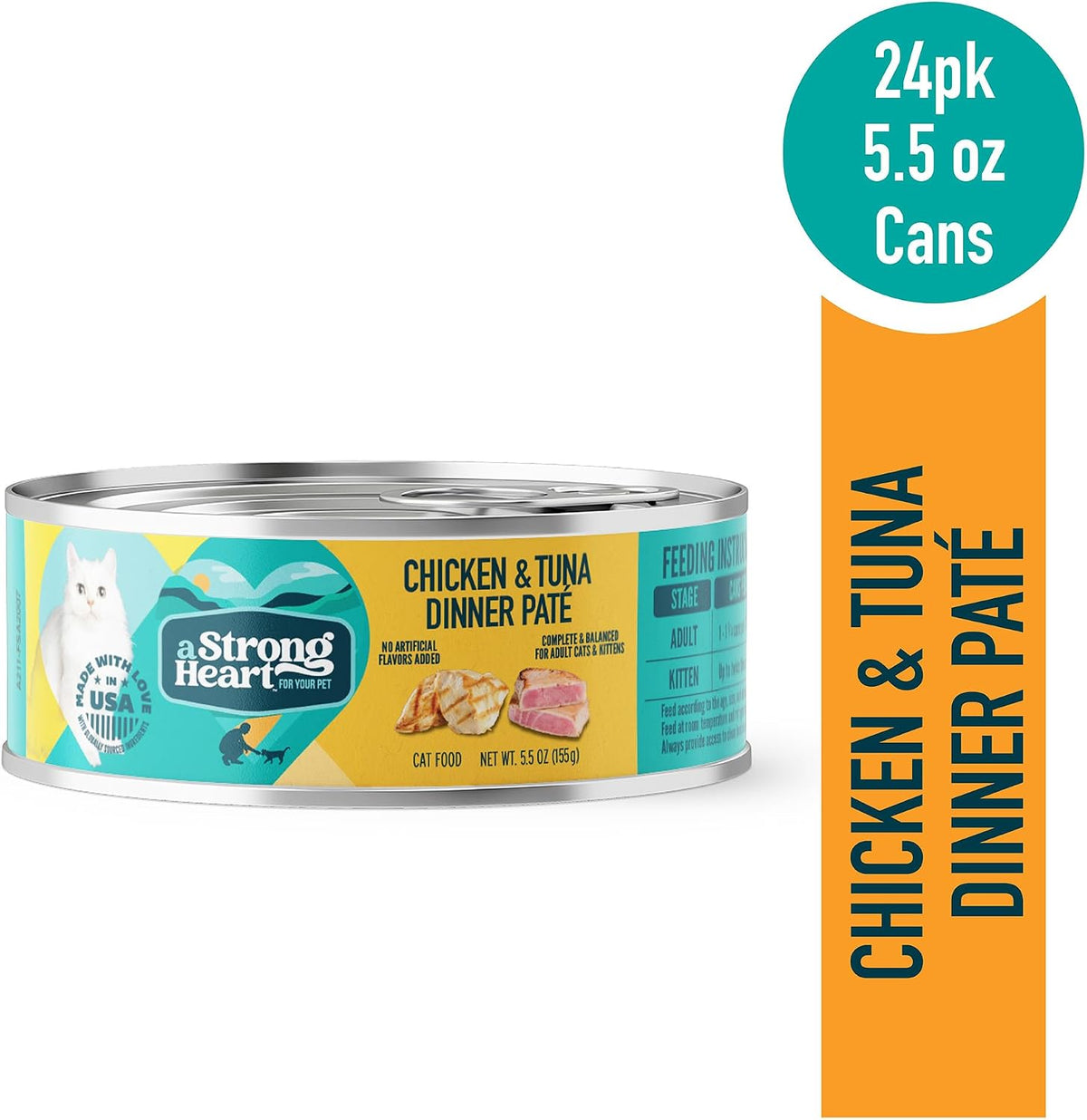A Strong Heart Cat, Chicken & Tuna Dinner, 5.5oz Cans, Pack of 24