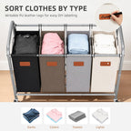 Laundry Sorter 4 Section, 47.5 Gal Laundry Cart with Wheels