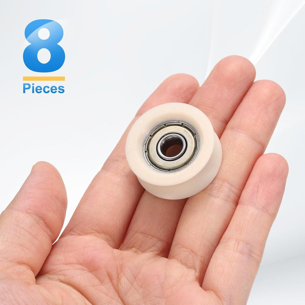 uxcell 8Pcs U Groove Plastic Guide Bearing Pulley Wheel, 6x28x11mm, Beige