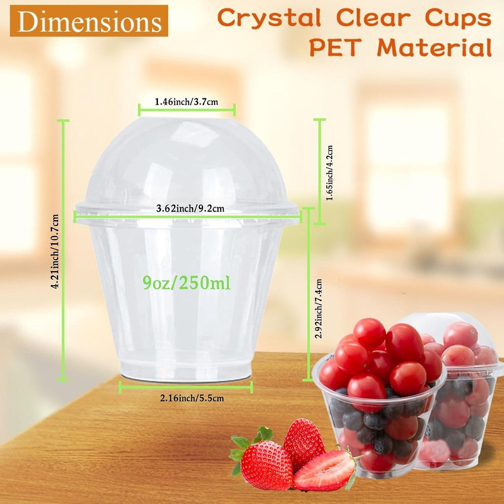 25 Sets 9oz Clear Plastic Parfait Cups with Dome Lids(NO HOLE) - Disposable Dessert Cups with Lids for Dips Snacks