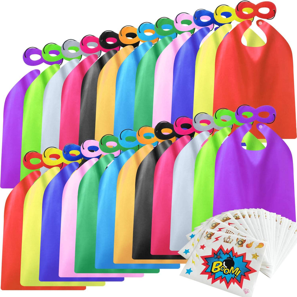 Superhero Capes and Masks for Kids Boys Girls 24 sets with Stickers Decoration for Super hero themed Birthday Party