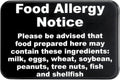 Food Allergy Notice Sign w/Adhesive Back - Durable and Wipe Clean Plastic Sign - 9"X6" - Black and White - Business