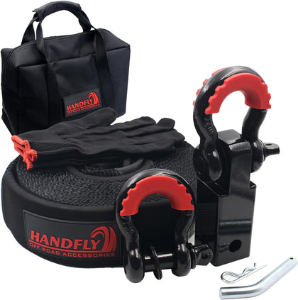 Offroad Recovery Kit, 3" x 30 ft Tow Recovery Strap, 1pcs Hitch Receiver, 2pcs 3/4" D-Ring Shackles with Storage Bag
