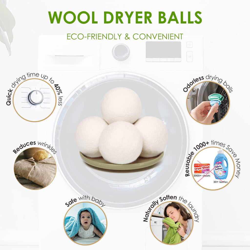 Wool Dryer Balls 4 Pack XL,Laundry Dryer Balls