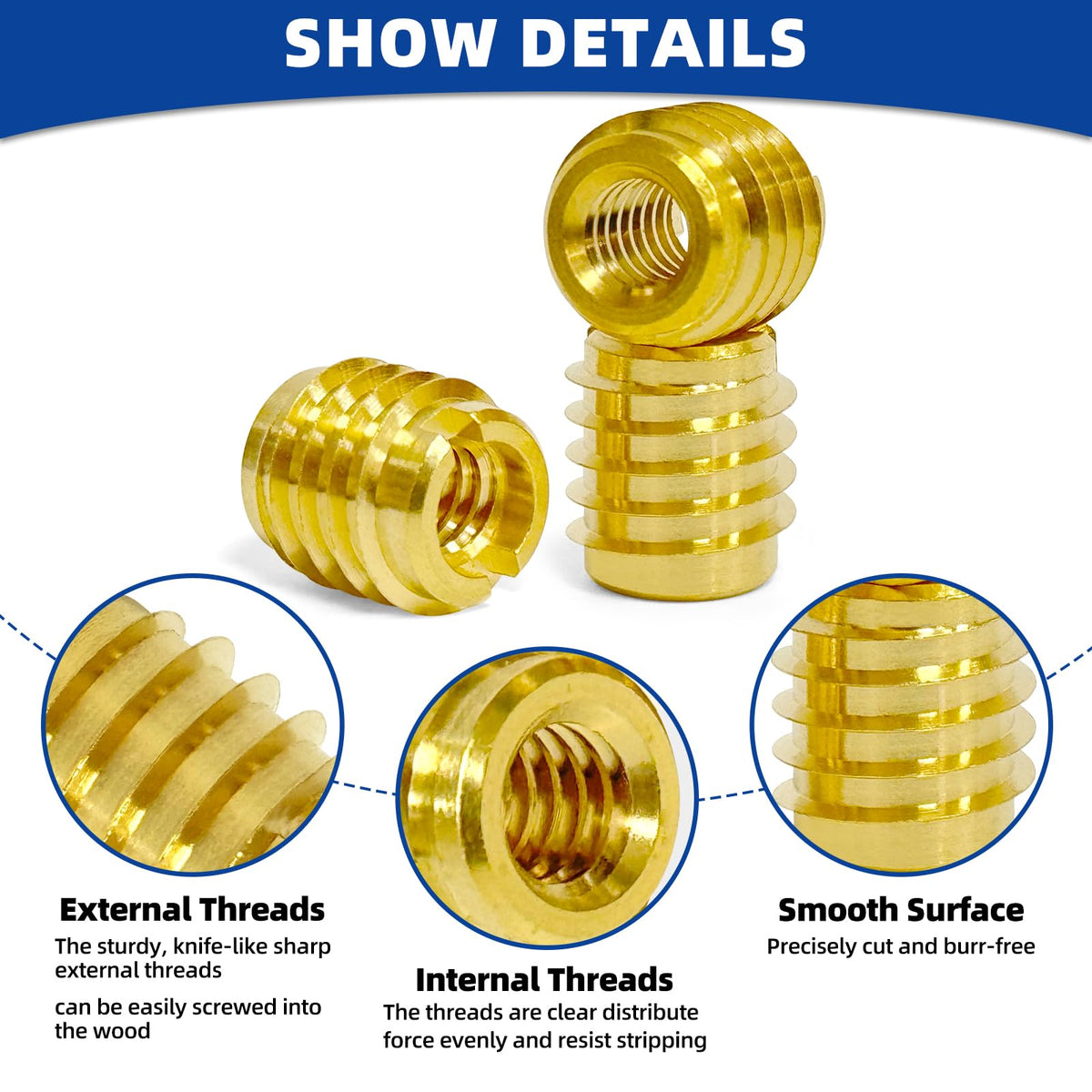 Threaded Inserts for Wood, Installation Kit, Brass, Includes M6-1.0 Knife Thread Inserts (10pcs), Drill, Installation Tool