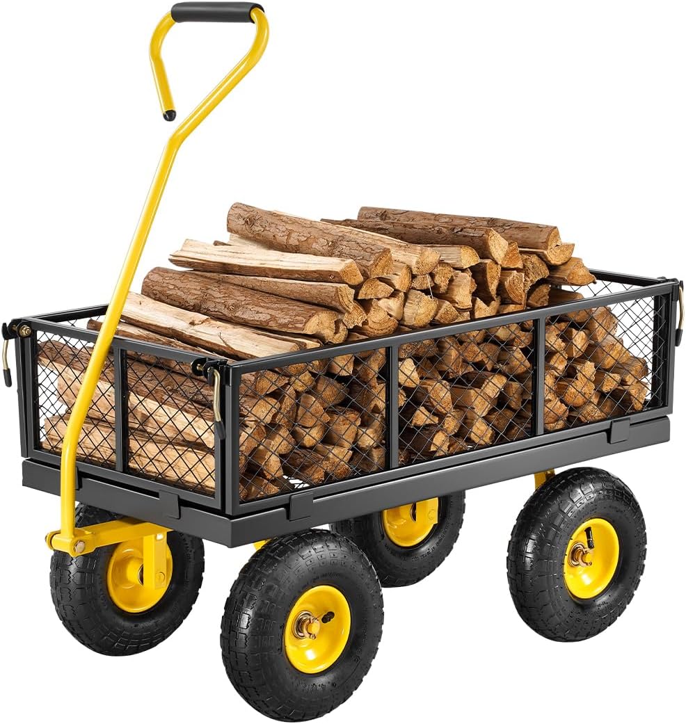 500 Lbs Steel Garden Cart, Heavy Duty Garden Wagon Cart Pullable on Wheels, Metal Yard Utility Wagon Carts with 10"