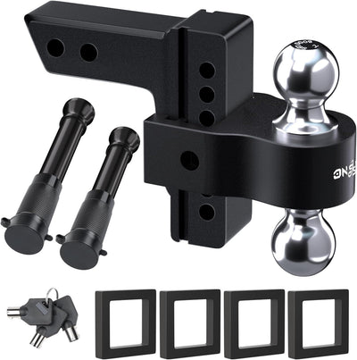 Adjustable Trailer Truck Drop Hitch - Fits 2 Inch Receiver Only, 6 Inch Drop Dual Ball Mount 2" and 2-5/16" Up to