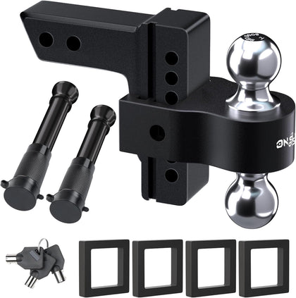 Adjustable Trailer Truck Drop Hitch - Fits 2 Inch Receiver Only, 6 Inch Drop Dual Ball Mount 2" and 2-5/16" Up to