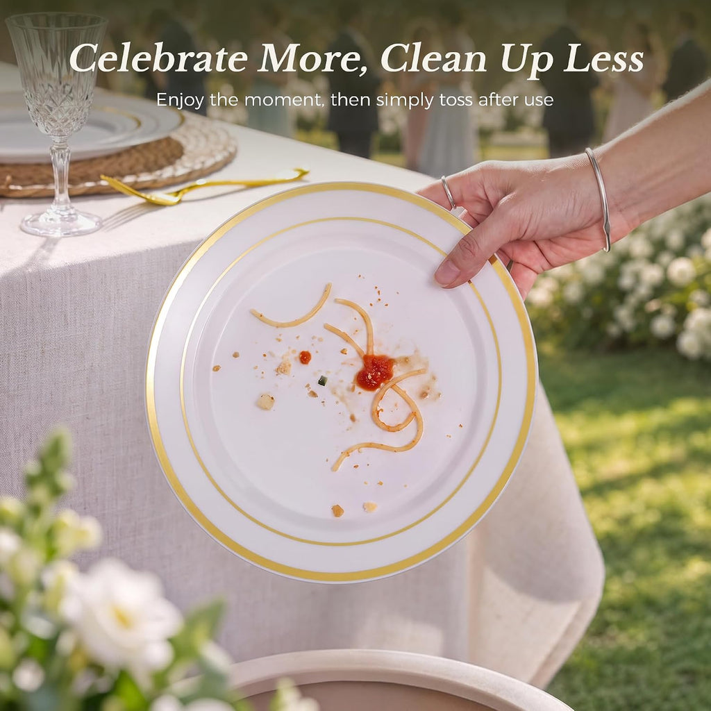 200PCS Gold Plastic Plates, Heavy Duty Disposable Gold Plates