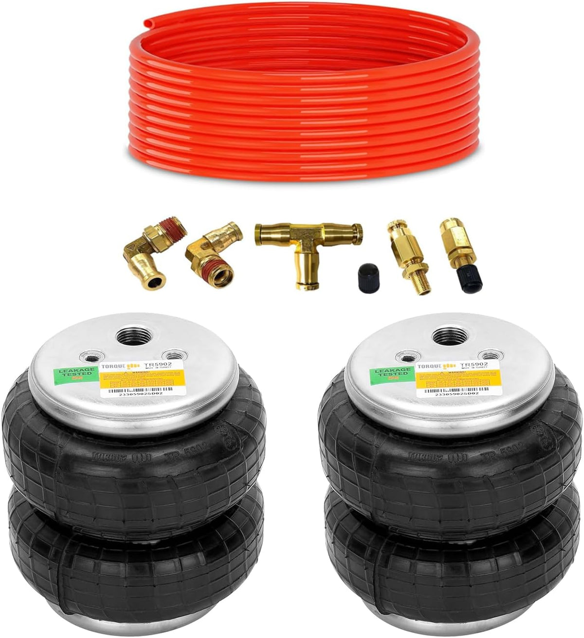 TORQUE 2 Pack Universal Air Spring Airbag Air Bag Replacement 1/2" NPT Single Port Double Bellow Standard 2600 lbs with Air Line (5000 (Double Convoluted), 2 Pack)