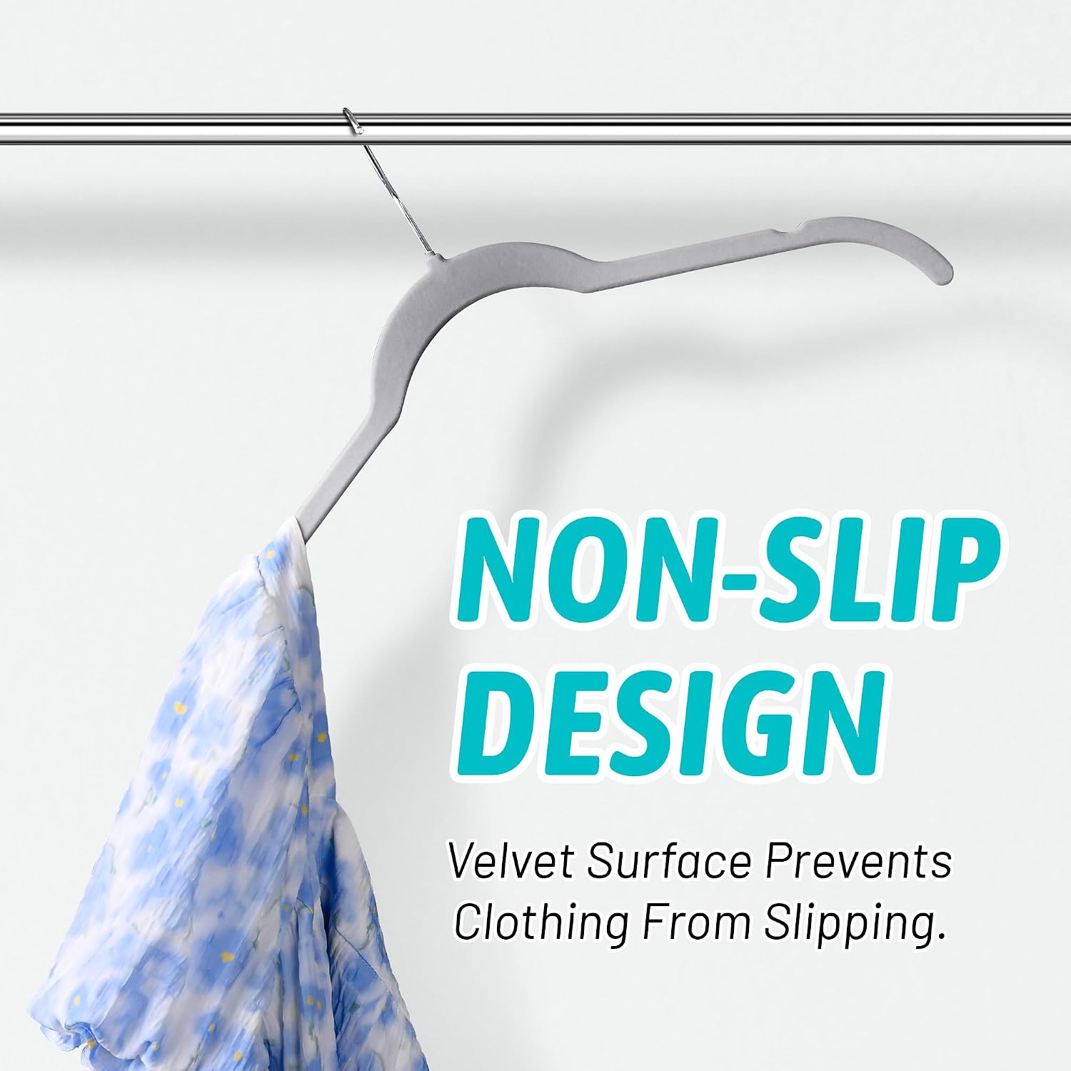 Velvet Hangers 50 Pack, Non-Slip Slim Felt Clothes Hangers Gray | Space-Saving Closet Organization; Flocked Surface;