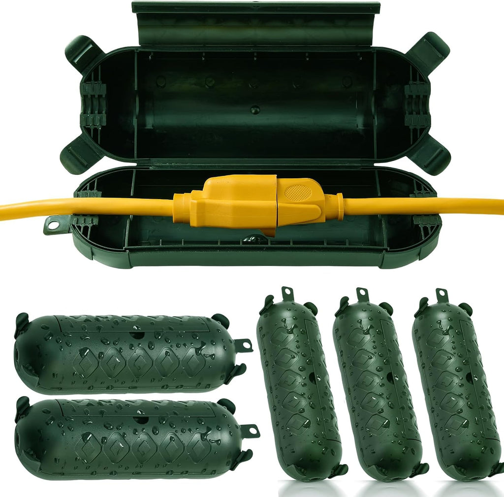 6 Pack Green Outdoor Extension Cord Cover IP44 Waterproof, Cord Protector Connector Electrical Safety Box to Protect