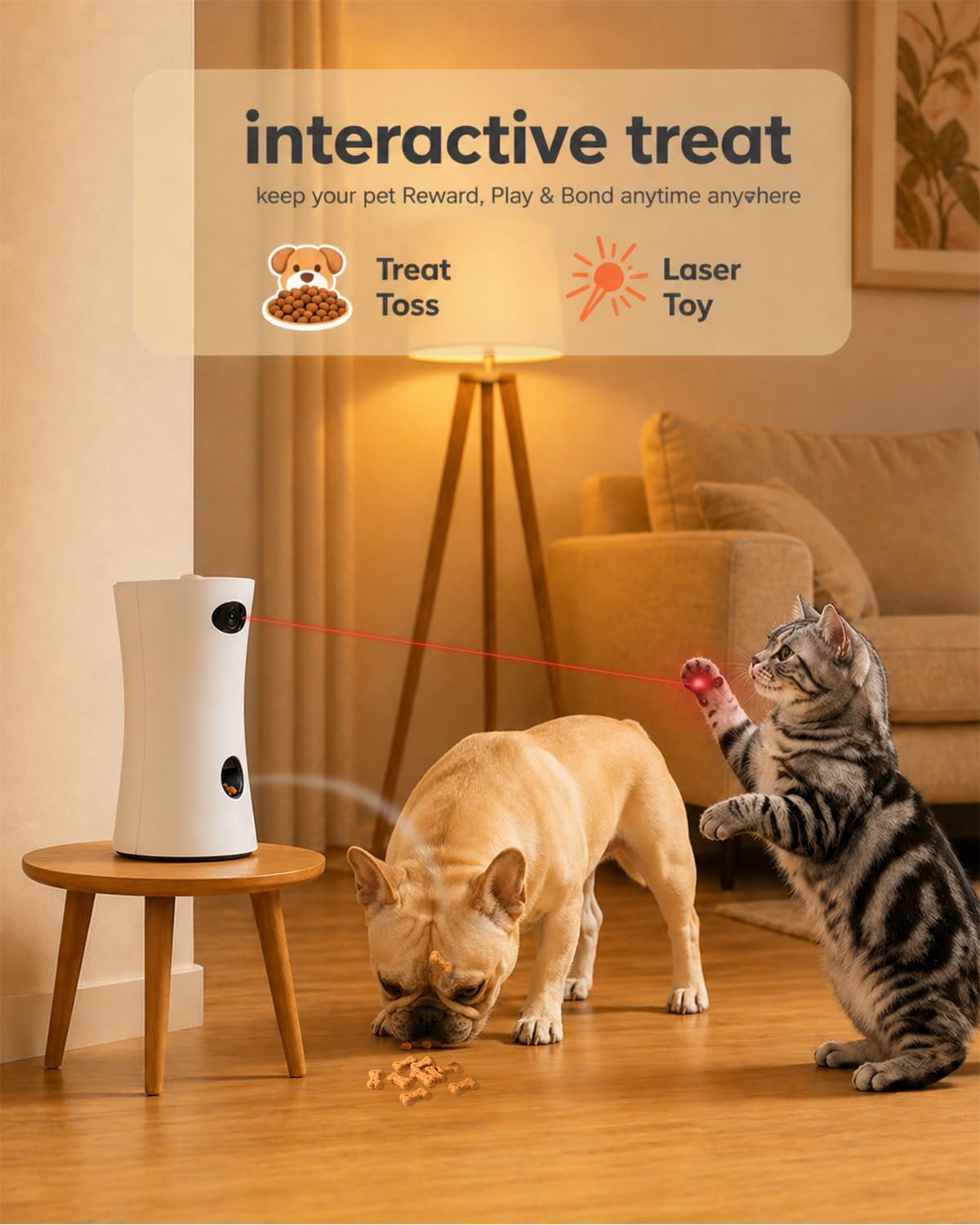 Pet Camera Treat Dispenser, 360° Pet Dog Security Cameras with Phone App, WiFi 5G/2.4G, Two Way Audio, Night Vision