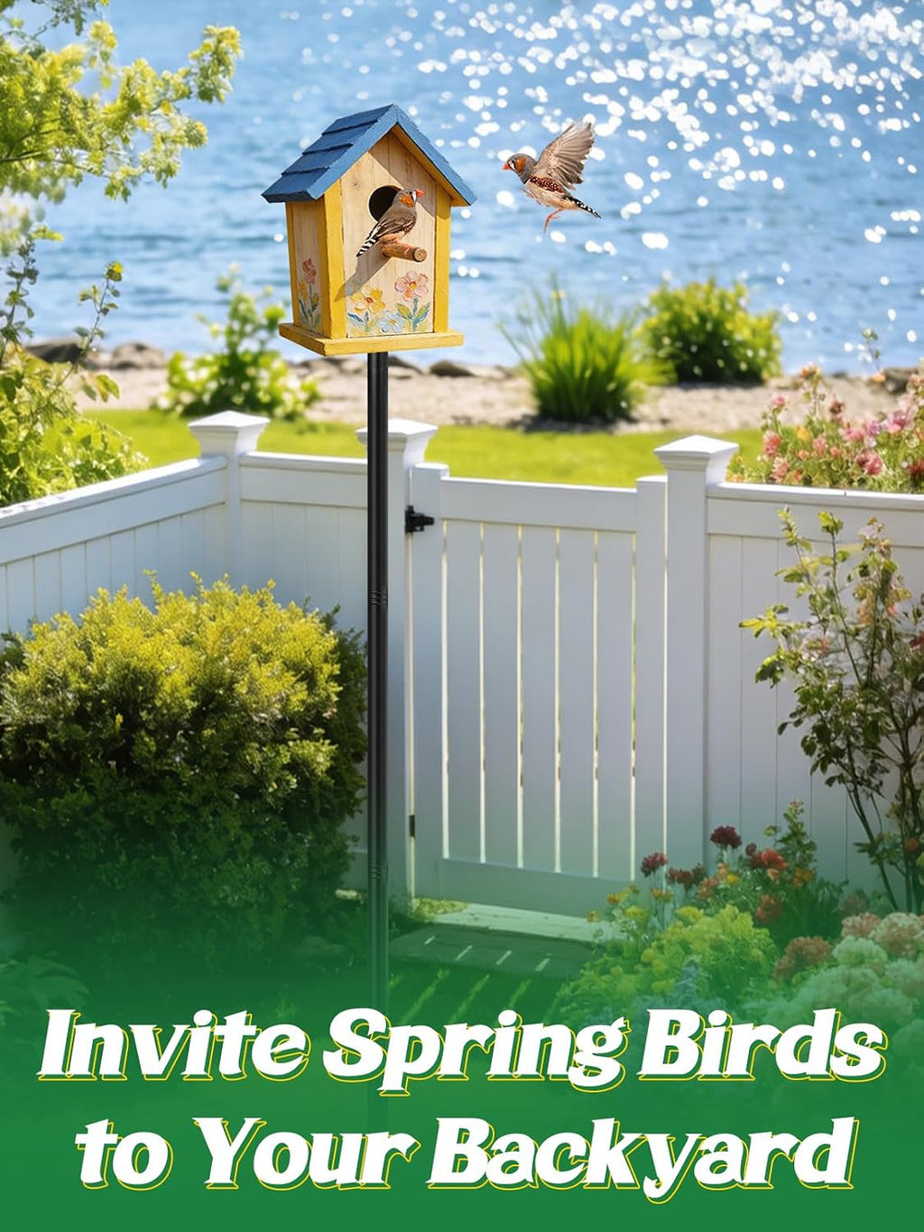68in Adjustable Bird Feeder Pole for Outdoors | With Stable 5 Prong Base, Heavy-Duty, Bluebird House Support Rod