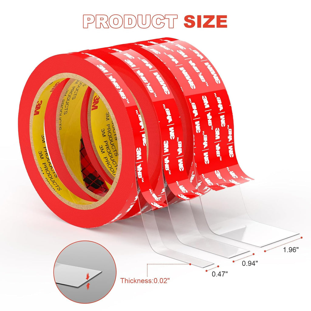 Double Sided Tape Heavy Duty VHB 0.39"×16.5ft Clear