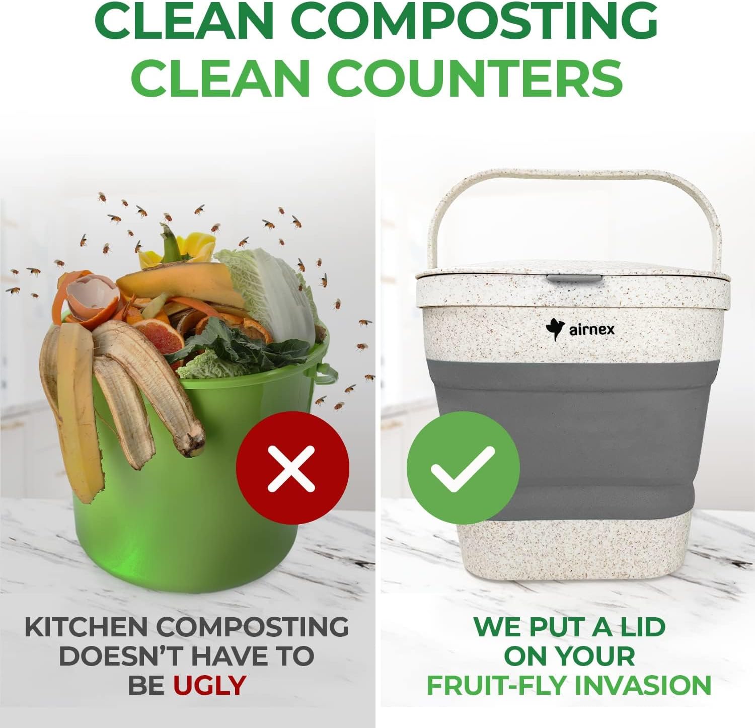 Collapsible Compost Bin Kitchen Counter Caddy - 1 Gallon Countertop Compost Bin with Lid Made of Wheat Straw