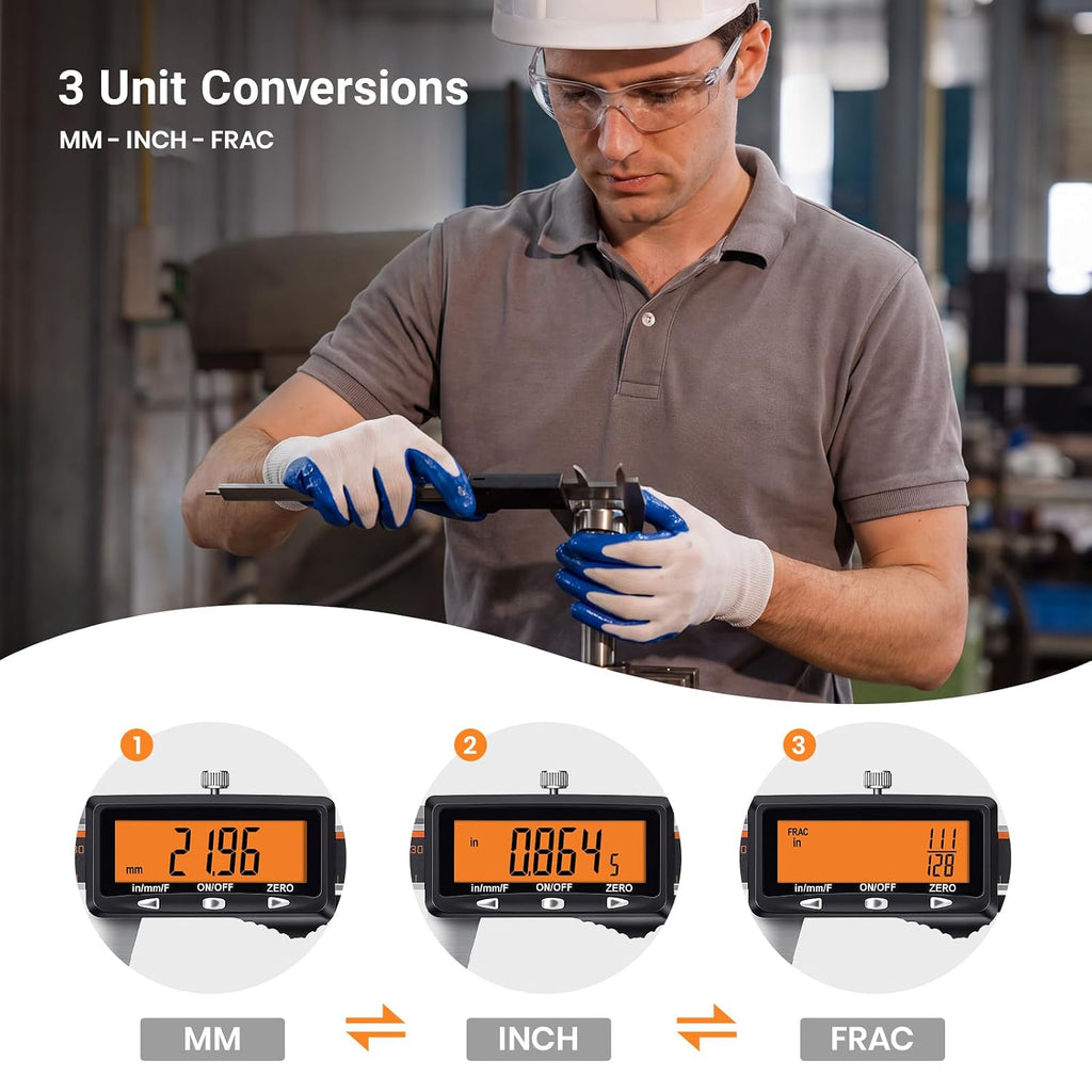 HARDELL Upgraded Digital Caliper, USB-C Calipers, Orange LCD, NonBacklit 6"