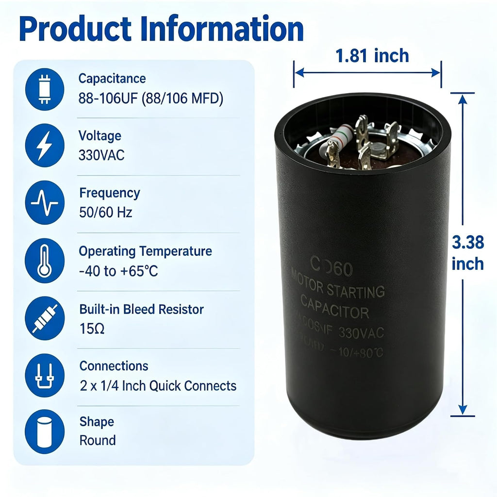 88-106 UF 330V Start Capacitor for Air Conditioner Condenser 43-17075-04