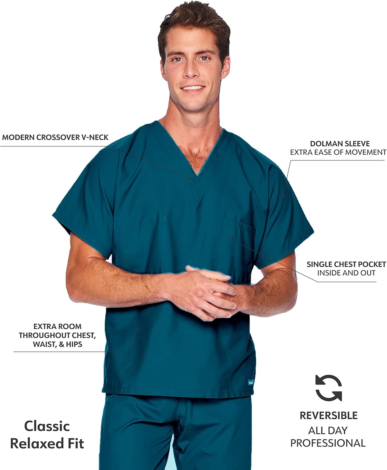 Essentials Unisex Relaxed Fit 1-Pocket V-Neck Scrub Top 7502 Caribbean Blue