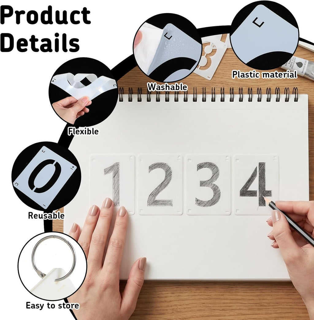 3,4,5,6 Inch Number Stencils Kit 0-9, 40Pcs Plastic Number Stencils, Reusable Curb Stencil Kit for Address Painting