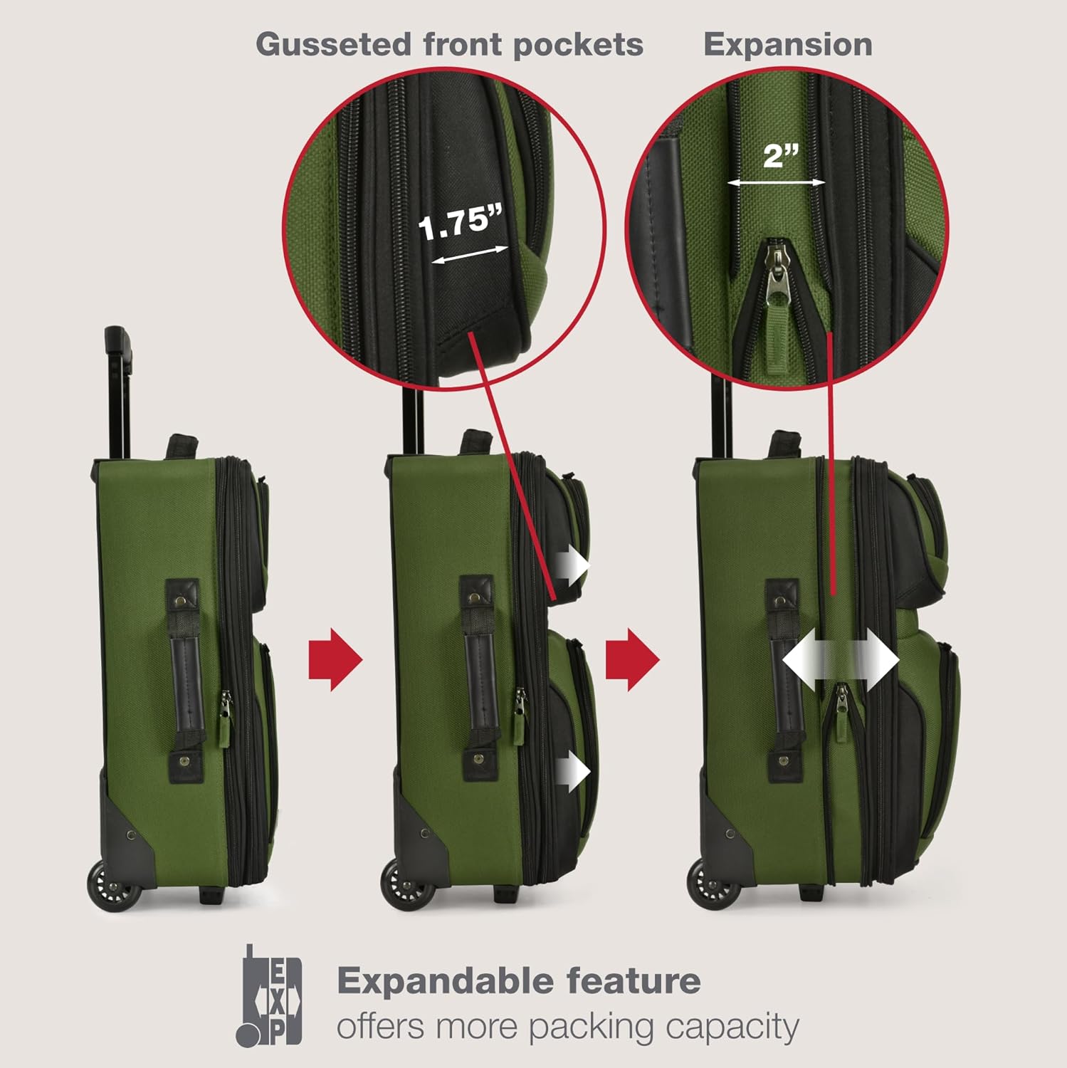 Rio Lightweight Softside Rolling Carry-on Suitcase, 2-Wheel Single, Green