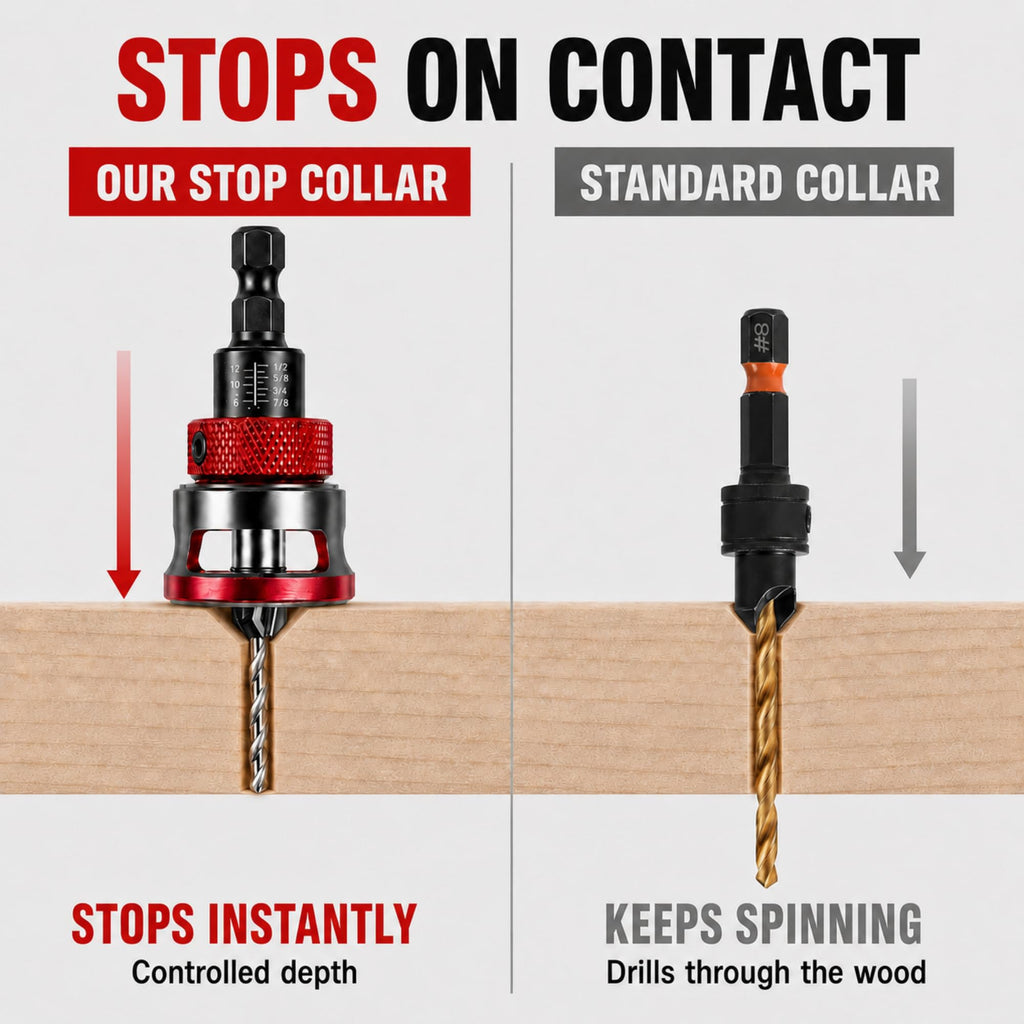 VIKECAT 9PCS Countersink Drill Bit Set, Collar Stops When Touching Wood