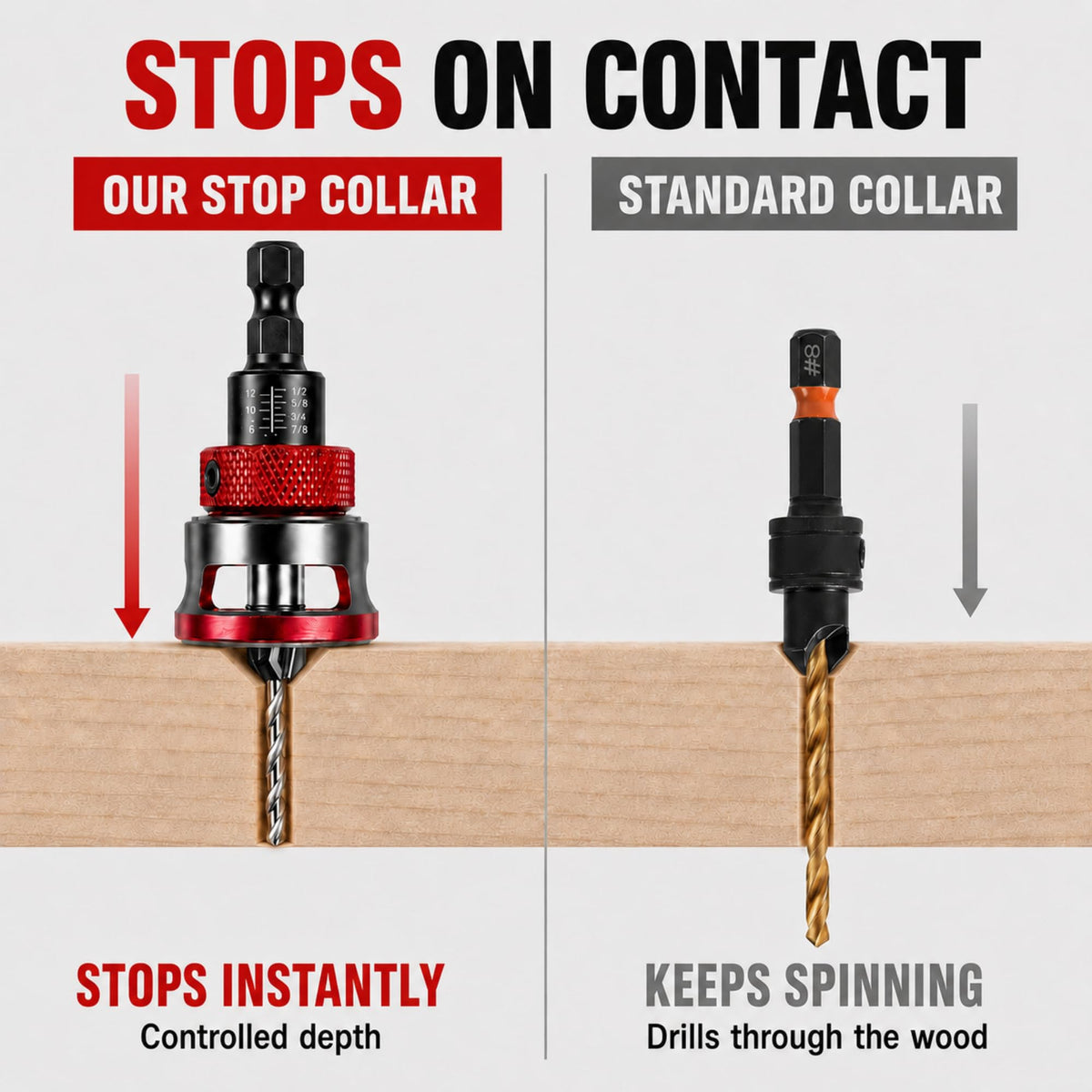 VIKECAT 9PCS Countersink Drill Bit Set, Collar Stops When Touching Wood