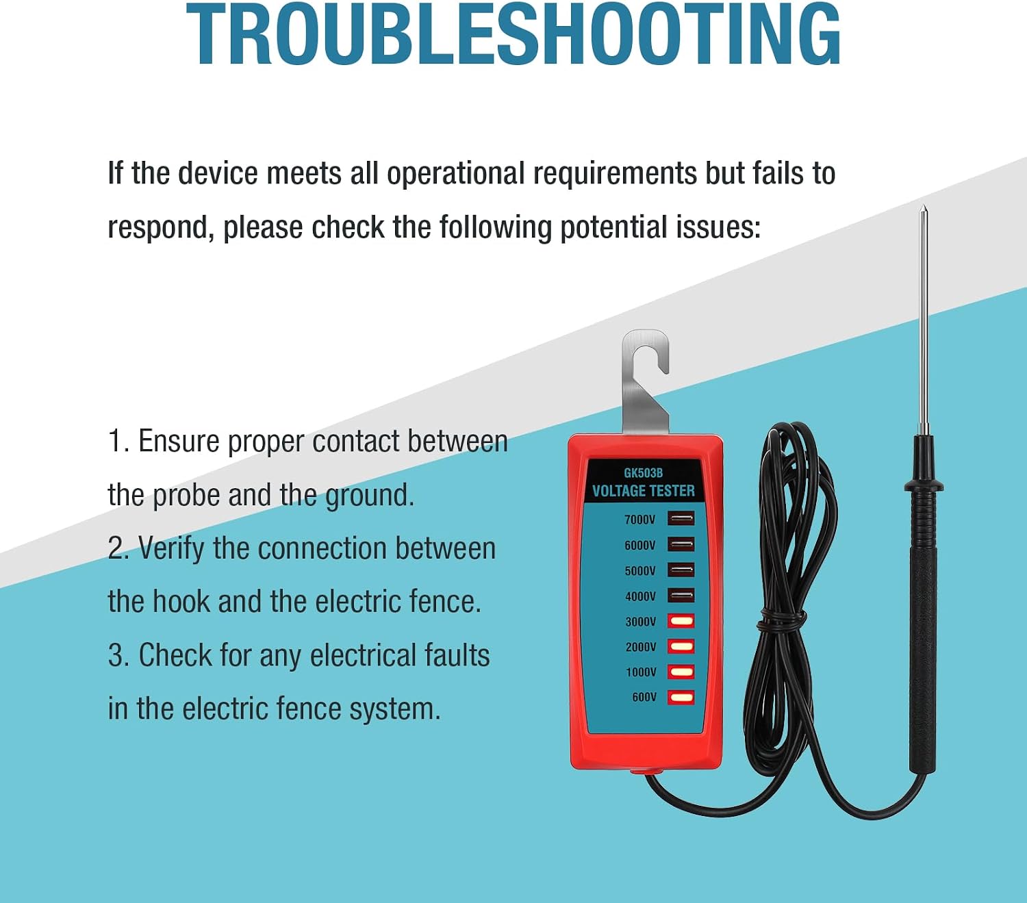 ALLOSUN GK503B NEON Electric Fence Voltage Tester and Fault Finder Max 7 kV, NOT LED, Red