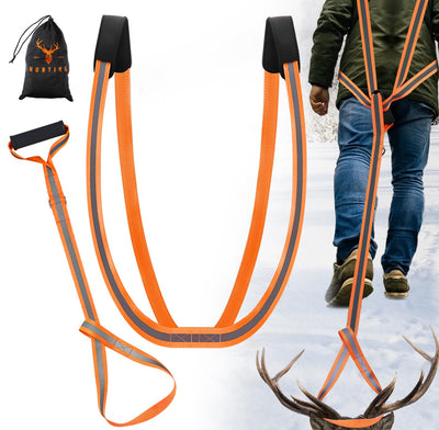 Deer Drag Harness, 2 Packs Heavy Duty Orange Deer Dragging Rope with Reflective Strip, Deer Hunting Accessories