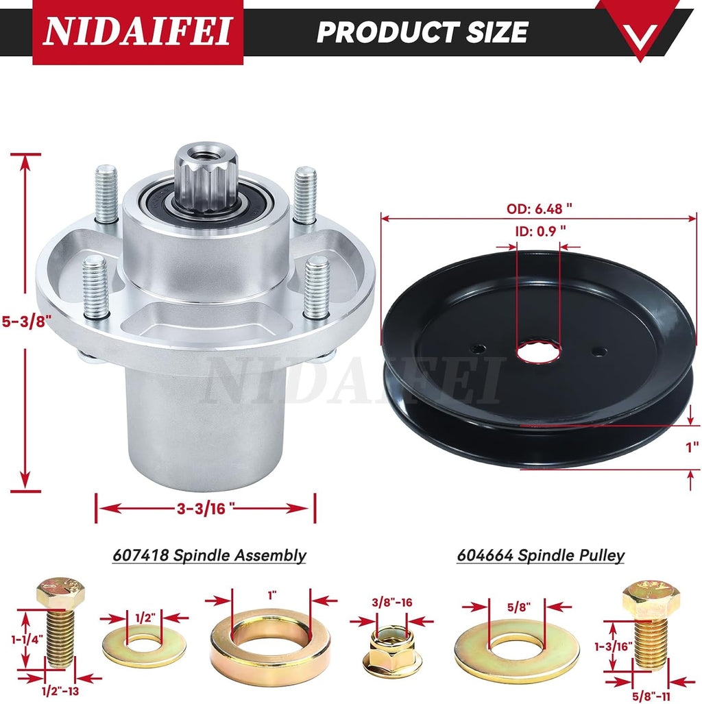 607418 Spindle Assembly with 604704 Pulley for Hustler 60" Mowers | Replace Hustler 601804 Spindle Assembly for