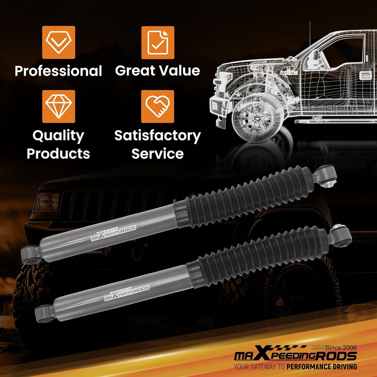maXpeedingrods 3-4" Rear Shocks for Jeep Grand Cherokee WJ 1999-2004