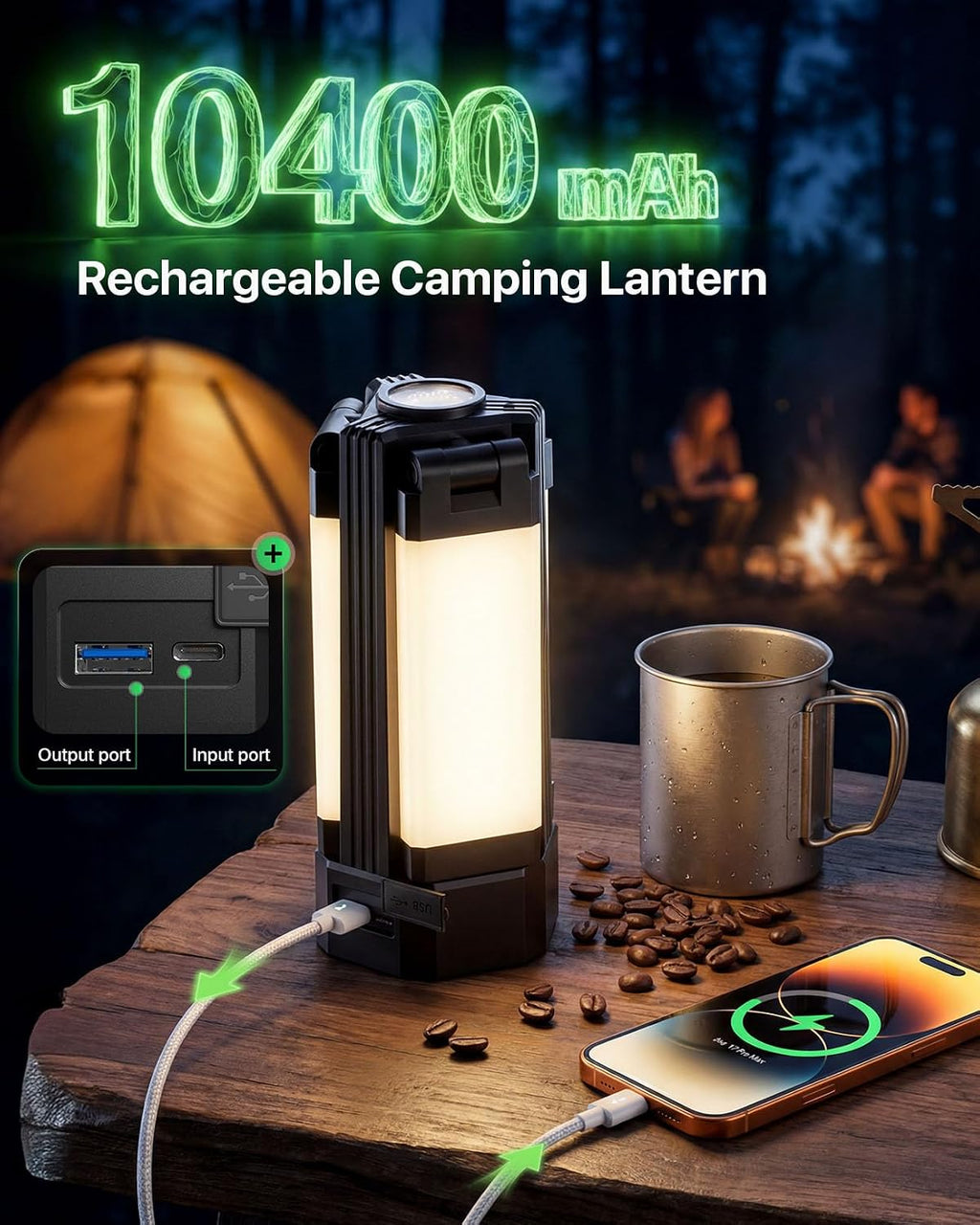 Rechargeable Lantern 10400mAh, Portable Work Light with Magnetic Base & 5 Modes, 2200LM Battery Powered Lantern