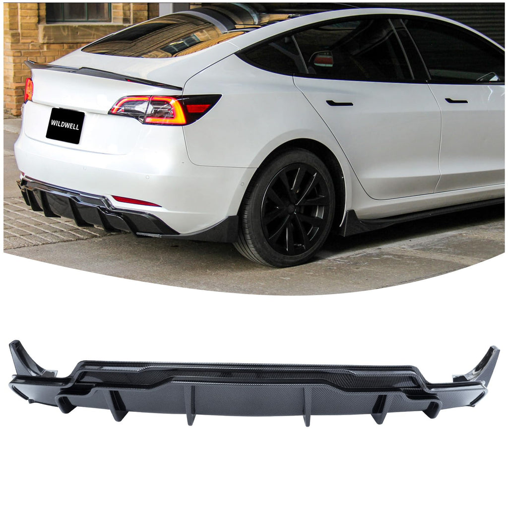 WildWell Rear Bumper Diffuser Compatible with 2017-2023 Tesla Model 3
