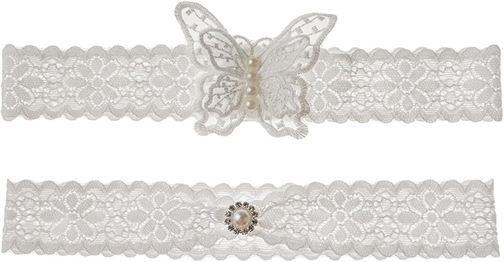 Bridal Wedding Garters 2 Pack, White Lace Bridal Butterfly Garters