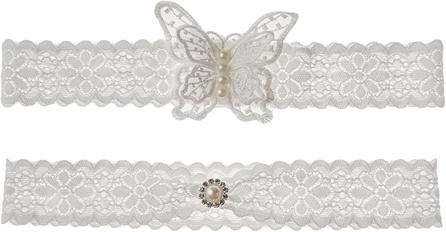 Bridal Wedding Garters 2 Pack, White Lace Bridal Butterfly Garters