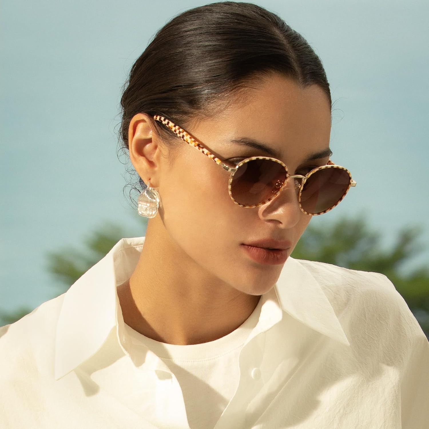 Retro Round Polarized Sunglasses for Women UV Protection | Acetate Arms Metal Frame Driving Sun Glasses