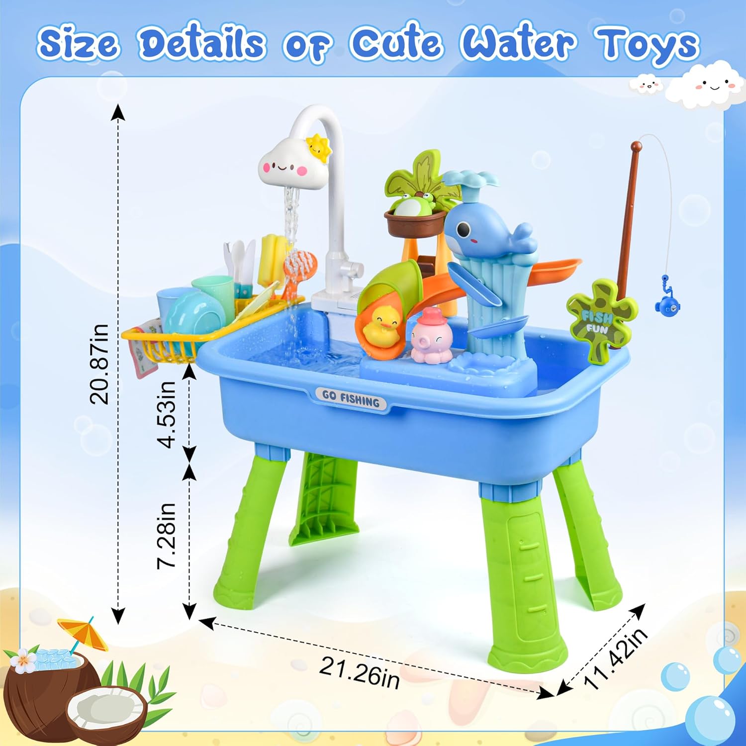 Upgraded Toddler Sand Water Table Toy with Electric Water Pump, Kids Sand Water with Faucet/Play Food