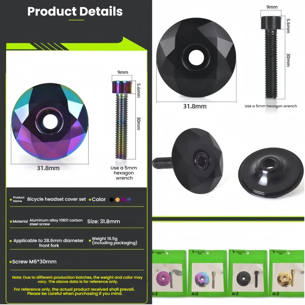 Diamond-Cut Bicycle Stem Headset Top Cap, Black