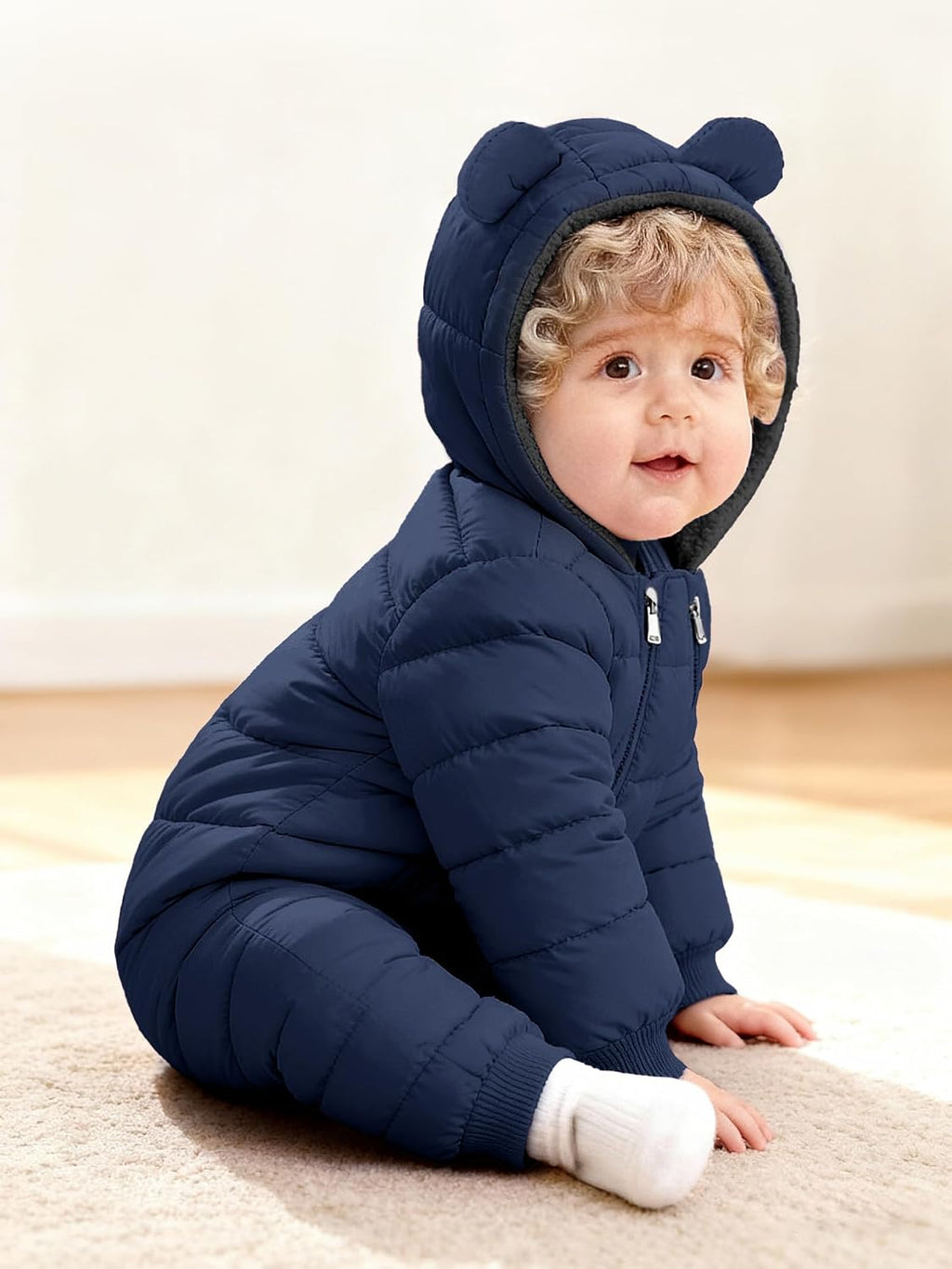 Baby Snowsuit Toddler Girl Clothes Cute Hooded Double Zipper Boys Winter Coat Unisex Romper for Infant