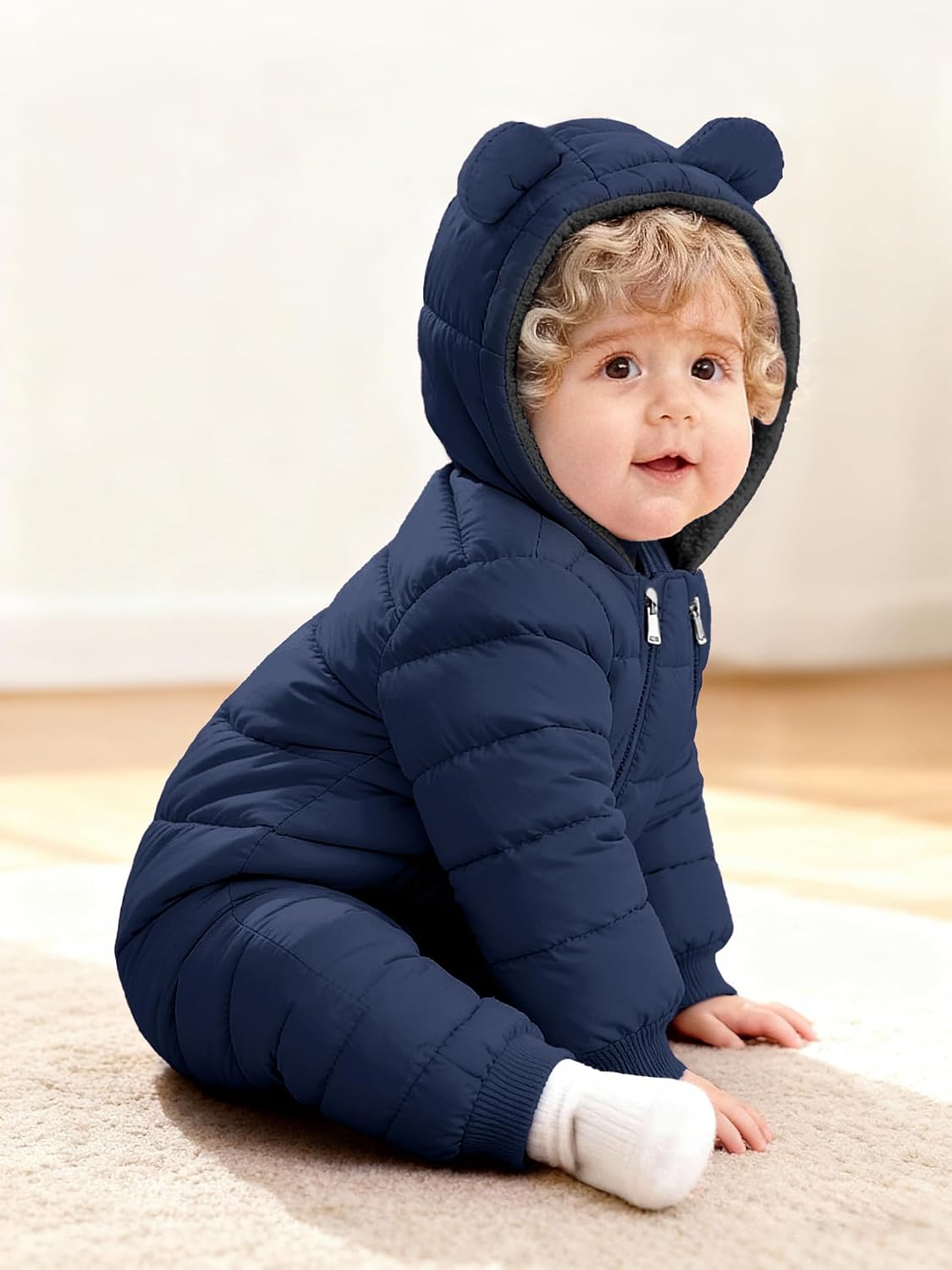 Baby Snowsuit Toddler Girl Clothes Cute Hooded Double Zipper Boys Winter Coat Unisex Romper for Infant