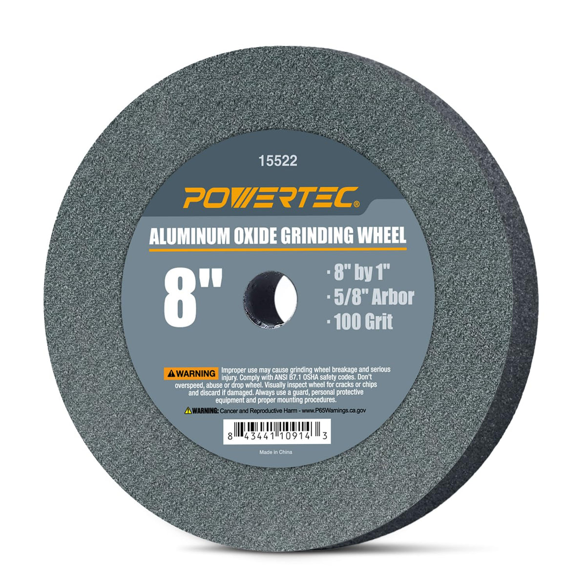 POWERTEC Bench Grinder Wheel, 8 Inch Grinding Wheel 100 Grit, Aluminum Oxide, 8 Bench Grinder Wheels for Pedestal & Benches, 1" Thick 5/8" Arbor, Sharpening Shaping Drill Bits, Knife, Stone - 15522V